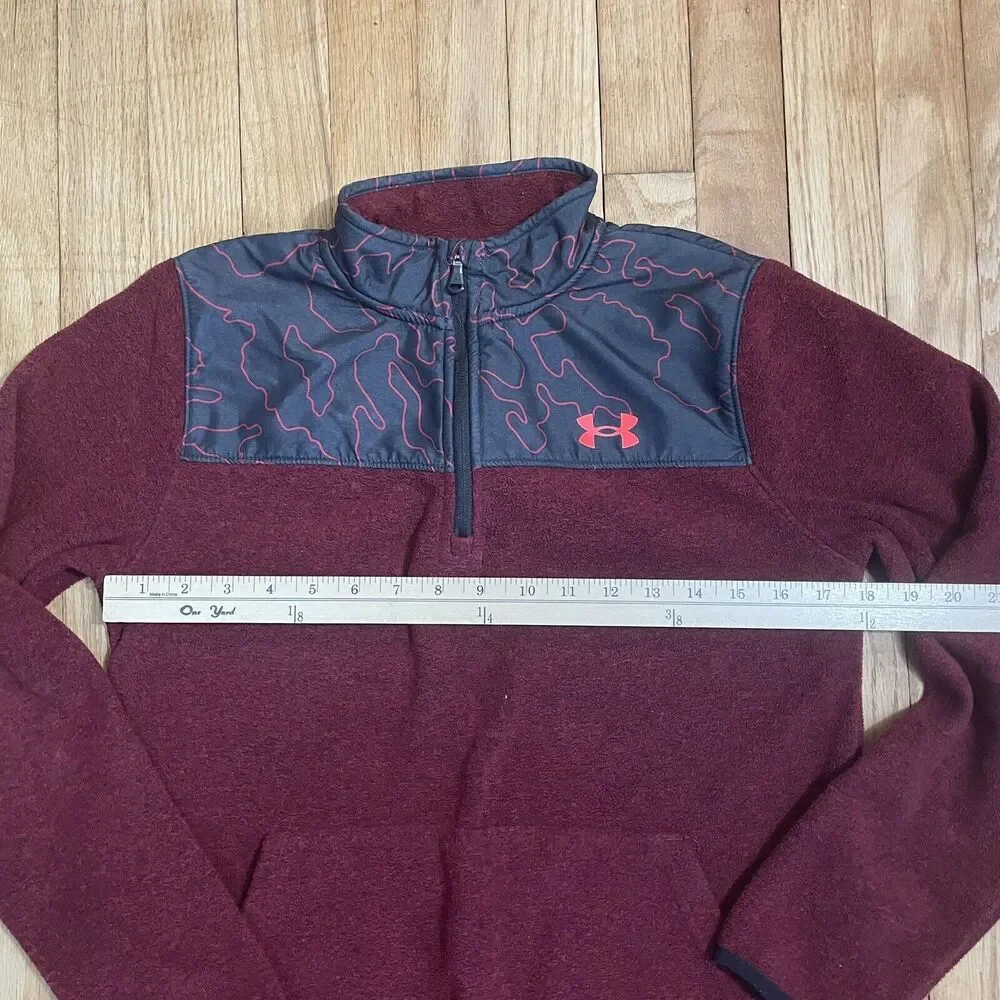UA‎ UNDER ARMOUR Boys' LS Camo Twist Zip Fleece Top Youth XL Red